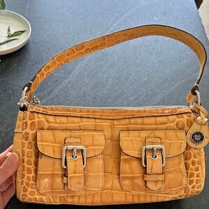 Vintage Dooney & Bourne Yellow Crocodile Pattern Shoulder Bag